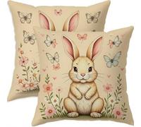 Mefooge Printemps Housse Coussin 75x75cm Pâques Decoratif Housse Coussin,Lin Taie Oreiller Lapin Double Face Impermé,Lot de 2 d'oreillers avec Fermeture éclair Invisible pour Salon Chambre Decor F584