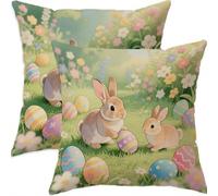 Mefooge Printemps Housse Coussin 75x75cm Pâques Decoratif Housse Coussin,Lin Taie Oreiller Vert Double Face Impermé,Lot de 2 d'oreillers avec Fermeture éclair Invisible pour Salon Chambre Decor F552