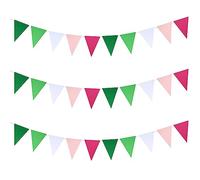 Mefuny Lot de 45 fanions vierges de 9,1 m - Vert rose et blanc - Guirlande de fanions triangulaires à faire soi-même - Décorations de fête tropicale pour anniversaire, fête prénatale, enterrement de
