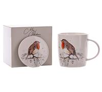 Meg Hawkins MH150 Coffret cadeau avec tasse et dessous-de-verre Motif rouge-gorge