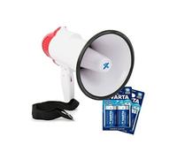 VONYX MEG020 Kit Mégaphone Compact 20W - avec 4 Piles Type D 1,5V, Plug and Play, Portée jusqu'à 700 Mètres, Dragonne, Idéal pour Les Déplacements en Manifestations ou Matchs