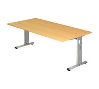 MEGA 2E S | Bureau - 200 x 100 Hêtre/Argent réglable en hauteur