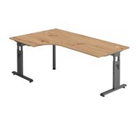 MEGA 82 G | Bureau - bois 200 x 120 Piètement C noir réglable en hauteur Chêne Cendré/Graphite