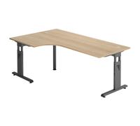 MEGA 82 G | Bureau - bois 200 x 120 Piètement C noir réglable en hauteur Chêne/Graphite
