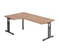 MEGA 82 G | Bureau - bois 200 x 120 Piètement C noir réglable en hauteur Noyer/Graphite
