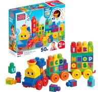 MEGA BLOKS First Builders Train Musical ABC Blocs Jouet pour Tout-Petits | 50 pièces avec blocs ABC, sons et musiques, roule sur roues, enfants 1 an et plus, facile à construire, FWK22
