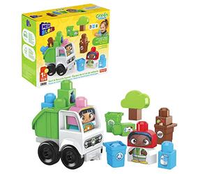 Mega Bloks First Builders Ville Verte, Camion brigade du recyclage, jeu de construction, 19 pièces dont gros blocs et 2 personnages, pour enfants et bébés dès 1 an, HDL06