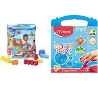Mega Bloks Sac Bleu,Jeu De Blocs De Construction,60 Pièces,Jouet Pour Bébé Et Enfant De 1 À 5 Ans&Maped Color'Peps 4 Pots De Peinture Doigt Pour Bébé Et Enfant Dès 1 An-Gouache Pots De 80 Gr