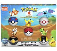 MEGA Coffret de Construction 5 Poké Balls exclusif de 5 figurines Pokémon, avec des picots sur le dessus et à l’intérieur pour exposer la figurine, Jouet Enfant, Dès 7 ans, GHP85