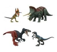Mega Coffret Jurassic World Dino Velociraptor blue + Megaraptor + Triceratops + Dilophosaurus - Set Dinosaure + 1 Carte Animal