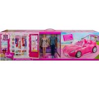 Mega Coffret pour Barbie 4 en 1 : Cabriolet + Dressing + poupée + Ken - Accessoires - Set poupée Mannequin + Une Carte Tigre
