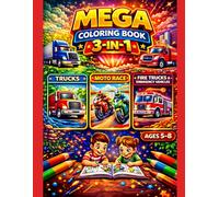 Mega Coloring Book 3-in-1 for Kids Ages 5-8: Trucks, Moto Race & Fire Trucks and Emergency Vehicles: 3 Exciting Vehicle Themes in One Book | 60 Fun ... Love Trucks, Motorcycles and Rescue Vehicles