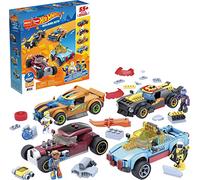 Mega Construx Hot Wheels, Jeu de Briques de Construction avec 4 Voitures à Construire et 4 Figurines, 485 pièces, pour Enfant dès 5 Ans, GVM13