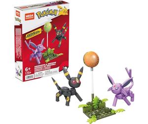 Mega Construx - Pokémon Noctali et Mentali - Coffret Figurines Articulées à Assembler - Brille dans le Noir - 122 Briques - 12 cm - Cadeau dès 6 ans, HGC21