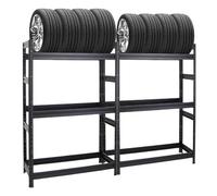 Mega Deal 2X Étagère à pneus Dino | HxLxP 180x120x50cm | 150kg par Niveau | 24 pneus | Noir | Porte-Pneu, Rayonnage, Stockage, Rangement pneus, Atelier & Garage