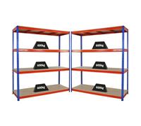 Mega Deal 2x étagère charge lourde BISON | HxLxP 200x180x60cm | 4 niveaux | Charge du compartiment 600kg | Bleu-Orange | Étagère robuste de Garage, Atelier, Cave, sous-sol, Stockage, Rangement