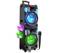 MEGA Enceinte 800W SONO DJ AUTONOME XXL USB Bluetooth, Effets LED, Microphone KARAOKE DJ, avec Trolley, 2 Boules Lumière Disco