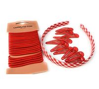 Mega Ensemble d'accessoires pour cheveux pour fille - Bandeau à carreaux vichy avec clips à clipser et élastiques (rouge)