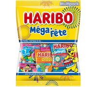 HARIBO -Méga Fête & Méga Fête PIK -Assortiment De Mini Sachets de Bonbons : Dragibus, Car en Sac, Schtroumpfs, Rainbow PIK, Schtroumpfs Pik, Croco Pik & Plus -Sans Colorant Artificiels -2 Sachets De 320 g