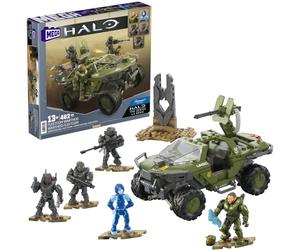 MEGA Halo Warthog FLEETCOM Coffret de construction de quad de 469 pièces avec 5 mini-figurines articulées et accessoires, HNC57