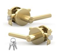 Mega Handles Ronn Poignée de porte d'entrée ronde et robuste pour gaucher ou droitier, leviers de porte intérieure/extérieure - Laiton satiné