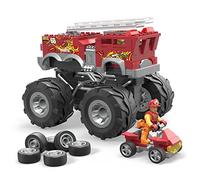 MEGA Hot Wheels Monster Truck - Jeu de Construction - Camion de Pompiers à 5 alarmes avec 284 pièces et Roues géantes, 1 Micro Figurine d'action, Rouge, à partir de 5 Ans, HHD19
