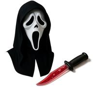 Mega_Jumble Masque de cri d'Halloween avec couteau traversant le sang pour adulte, unisexe, masque de fantôme, horreur, effrayant, maison hantée, déguisement