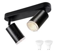 mega lumen Plafonniers 2 Spots Orientables, Spots de Plafond IP44 Étanches | Applique Plafond Intérieur avec GU10 Ampoule, Plafonnier Spot LED pour Couloir Cuisine Chambre, Luminaire en Aluminium