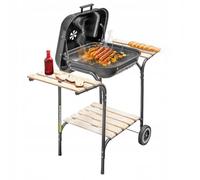Mega-M Barbecue de jardin au charbon avec couvercle - 2 tables d'appoint, étagère, grande grille chromée, design léger et mobile, couleur noire