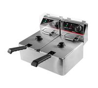 Mega-M friteuse électrique double chambre 2 x 4 l 2 x 2 kW, réglable avec couvercle, 45 x 40 x 30 cm, acier inoxydable inox, 230 V (2 compartiments/2 x 4 l)