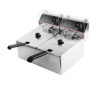 Mega-M friteuse électrique double chambre 2 x 8 l 2 x 3,3 kW, réglable avec couvercle, 55 x 43 x 35 cm, acier inoxydable inox, 230 V (2 compartiments/2 x 8 l)