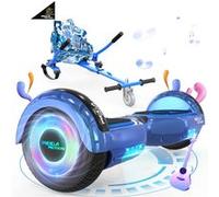 MEGA MOTION Hoverboard Bleu + Kart Bleu pour Enfants, 2 roues de 6,5 pouces Haut-parleur Bluetooth, Gokart Gyropode Lumières LED