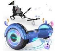 Hoverboard Bleu + Kart Noir pour Enfants, 2 roues de 6,5 pouces Haut-parleur Bluetooth, Gokart Gyropode Lumières LED
