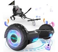 MEGA MOTION Hoverboard Noir + Kart Noir pour Enfants, 2 roues de 6,5 pouces Haut-parleur Bluetooth, Gokart Gyropode Lumières LED