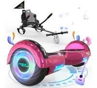 MEGA MOTION Hoverboard Rose + Kart Noir pour Enfants, 2 roues de 6,5 pouces Haut-parleur Bluetooth, Gokart Gyropode Lumières LED