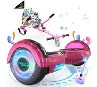 Hoverboard Rose + Kart Rose pour Enfants, 2 roues de 6,5 pouces Haut-parleur Bluetooth, Gokart Gyropode Lumières LED