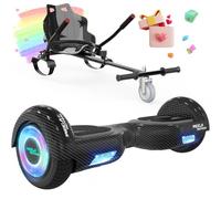 MEGA MOTION Hoverboards 6,5 pouces avec Hoverkart pour enfants et adolescents, auto-équilibrant, facile à contrôler, antidérapant, lumières LED et haut-parleur Bluetooth (Noir+Noir)