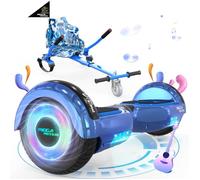 MEGA MOTION Hoverboard Bleu + Kart Bleu pour Enfants, 2 roues de 6,5 pouces Haut-parleur Bluetooth, Gokart Gyropode Lumières LED