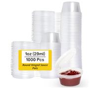 Mega Packaging Lot de 1 000 pots ronds transparents à charnière avec couvercles à charnière - Parfaits pour les plats à emporter, les restaurants, les sauces, le ketchup, les aliments