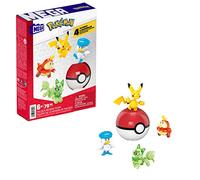 Mega Pokémon Coffret Construction avec 4 Figurines Articulées Et 1 Poké Ball, Inclus Pikachu Et 3 Nouveaux Pokémon Starters, 79 Pièces, À Collectionner, Jouet Enfant, Dès 3 Ans, HPX92