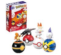 MEGA Brands – Coffret construction Pokémon HTJ06 – 4 figurines feu, 4 Poké Balls, 105 pièces