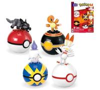 MEGA Brands – Coffret construction Pokémon HTJ06 – 4 figurines feu, 4 Poké Balls, 105 pièces