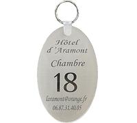 Mega porte-clés plexi spécial hôtels, chambres d'hôtes, gîtes, B&B, camping, mobil-home chalet avec gravure blanche ou lettres transparentes ou PC rose, bleu et noir au choix voir photos