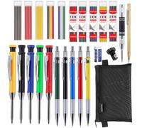 Méga trousse de crayon de charpentier avec crayons de travail du bois 5 × 2,8 mm, crayons mécaniques 5 × 2,0 mm, mines 60 × 2,0 mm, recharges 30 × 2,8 mm, marqueur à trou profond, outil de