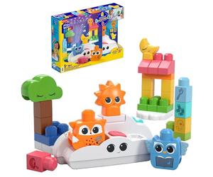 MEGA Veilleuse Doux Sommeil MEGA BLOKS Jouet de construction avec 30 pièces, chansons et sons, effets lumineux de couleur et projecteur lumineux d’étoiles, pour enfants à partir de 1 an, HTH43