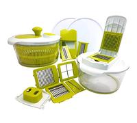 Megachef 10-in-1 multi-usages à salade rotatifs trancheuse, hachoir Dicer et Veggie Mandoline avec Julienne Graterwith, lames interchangeables et de stockage et couvercles