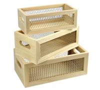 MegaCrea DIY Caissette en Bois grillagée 21,5 x 8 x 12 cm x 3 p