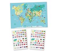 MégaCréa DIY - Carte du monde pour enfant avec stickers drapeaux 66 x 44 cm