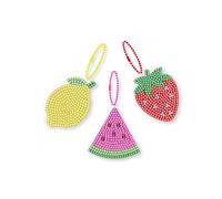 MégaCréa DIY - Kit porte-clés diamond painting Fruits 7,7 à 8 cm 3 pièces