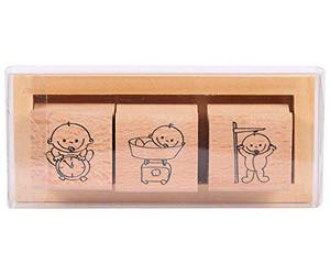MegaCrea Tampon en Bois Naissance 3 pièces